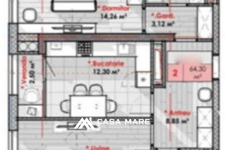 Vânzare apartament cu 2 camere | 63.4 m² | Rîșcani, str. Calea Moșilor 3