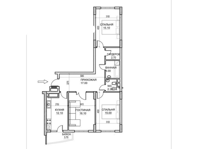 3 camere 88 m²
