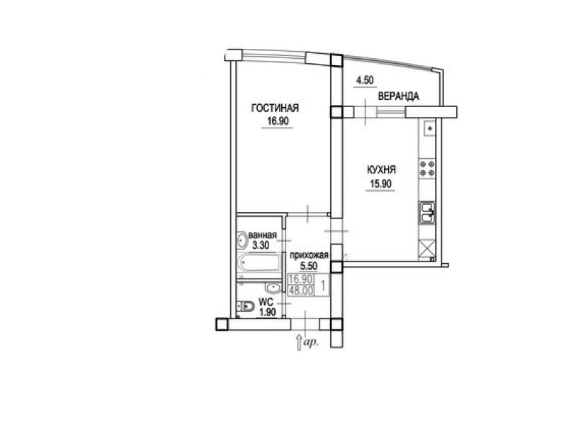 1 cameră 48 m²