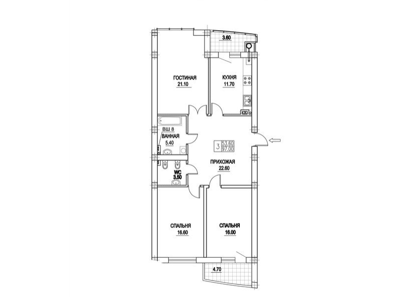 3 camere 106 m²