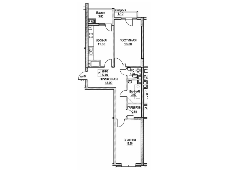 2 camere 67.9 m²