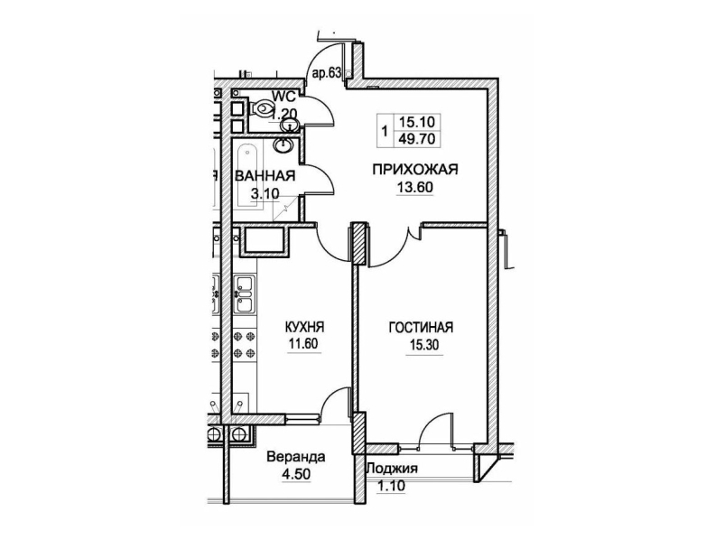 1 cameră 48.7 m²