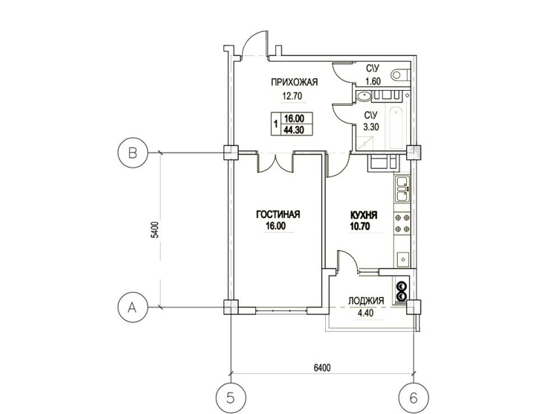 1 cameră 44.3 m²
