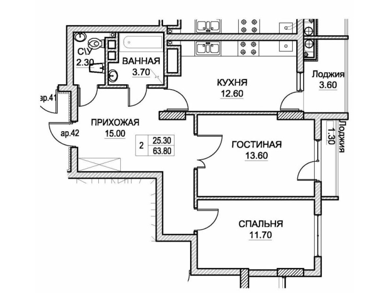 2 camere 63.8 m²