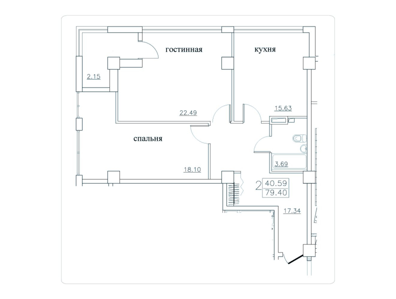 2 camere 79.4 m²