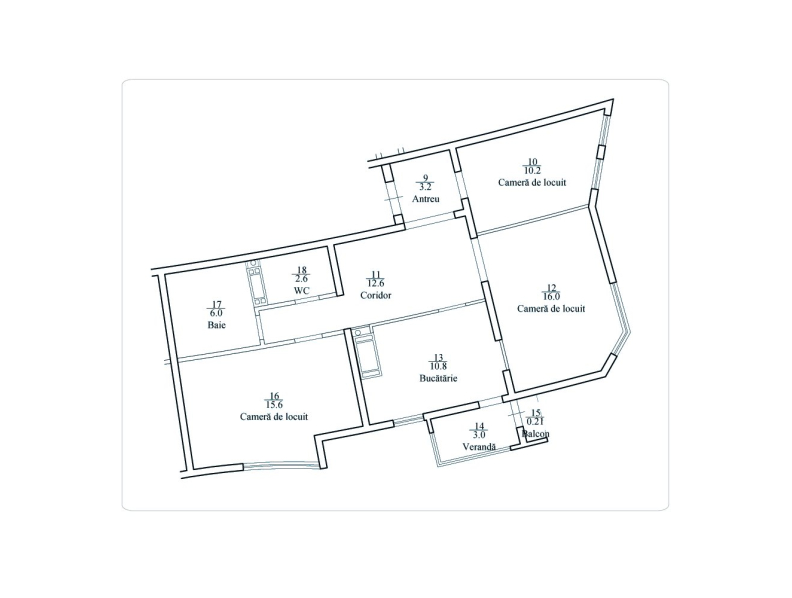 3 camere 80 m²