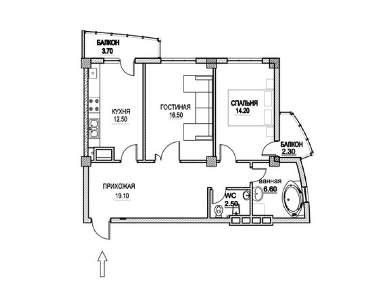 2 camere 78 m²