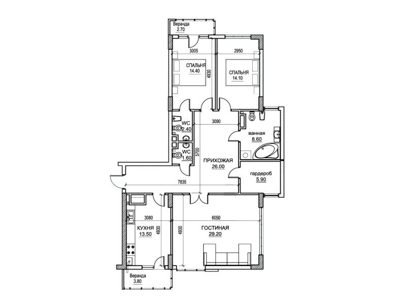 3 camere 122 m²