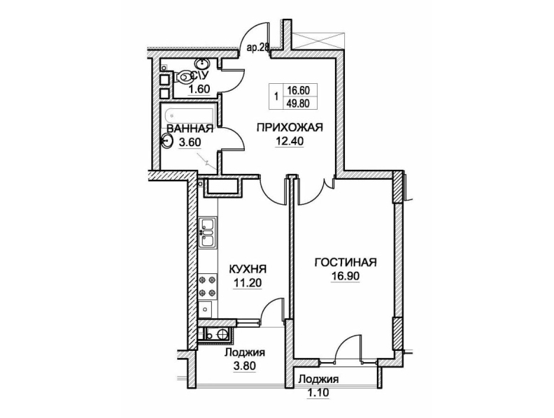 1 cameră 49.8 m²