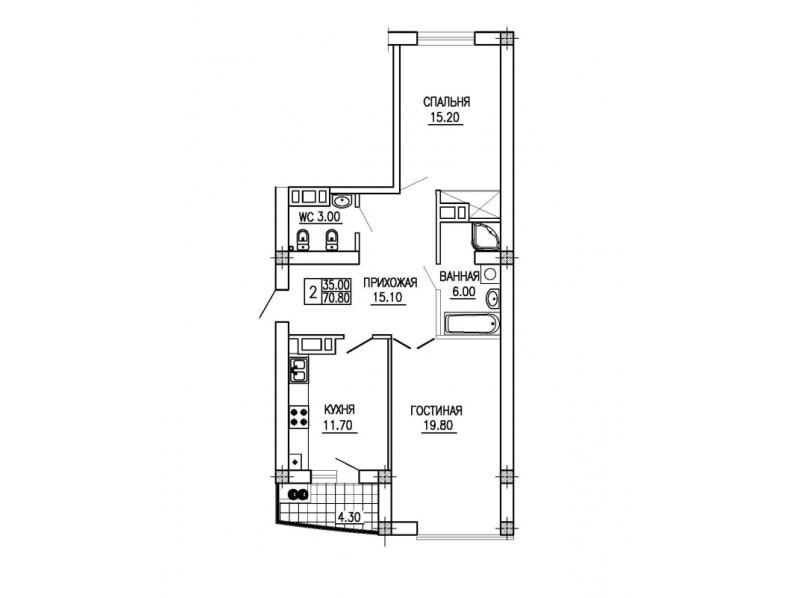 2 camere 70 m²