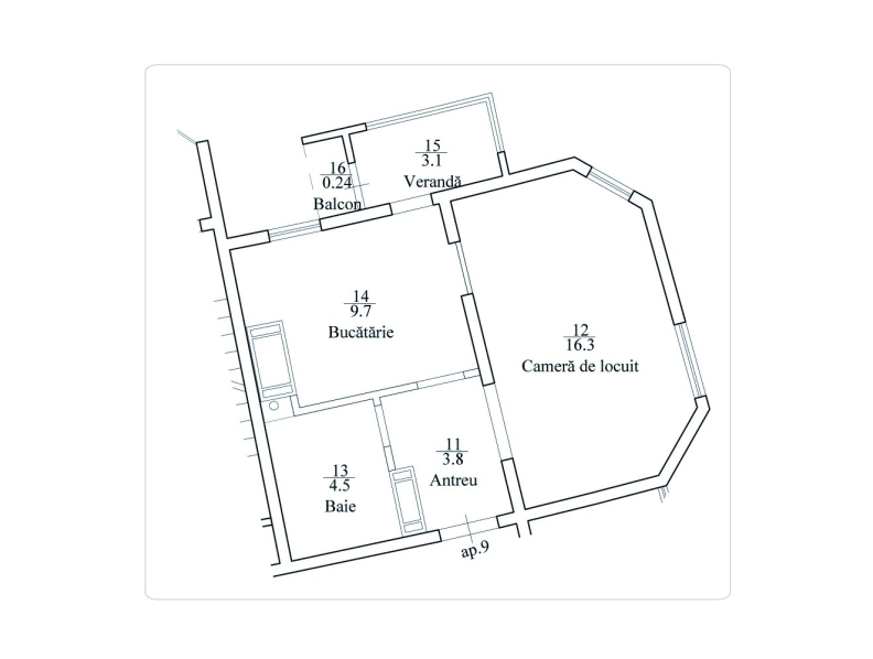 1 cameră 37 m²