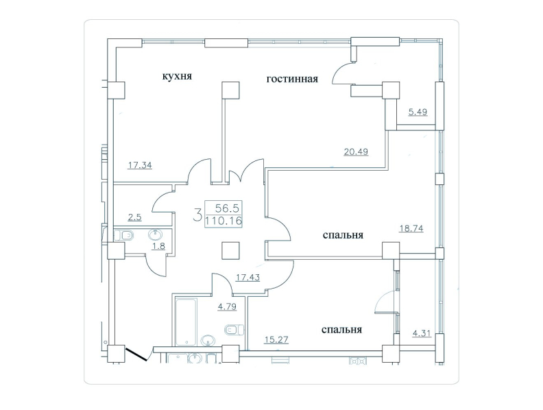 3 camere 110.1 m²