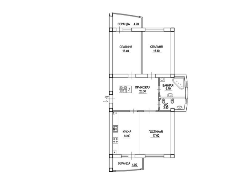 3 camere 105 m²