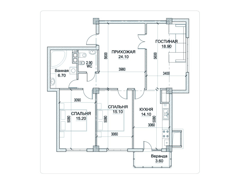 3 camere 100 m²