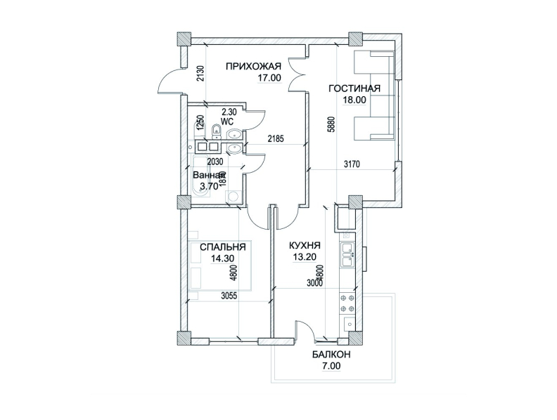 2 camere 75.5 m²