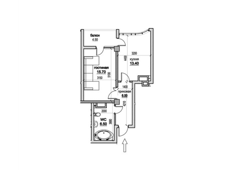 1 cameră 46 m²