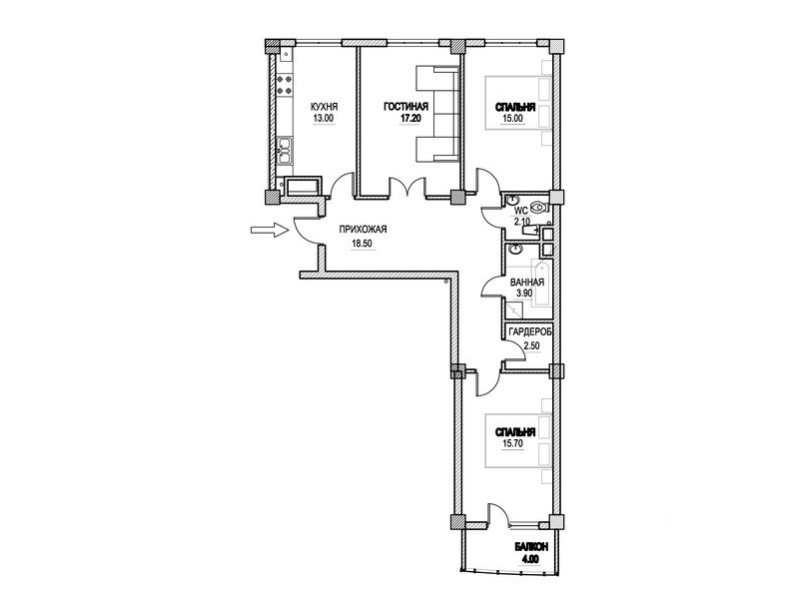 3 camere 92 m²
