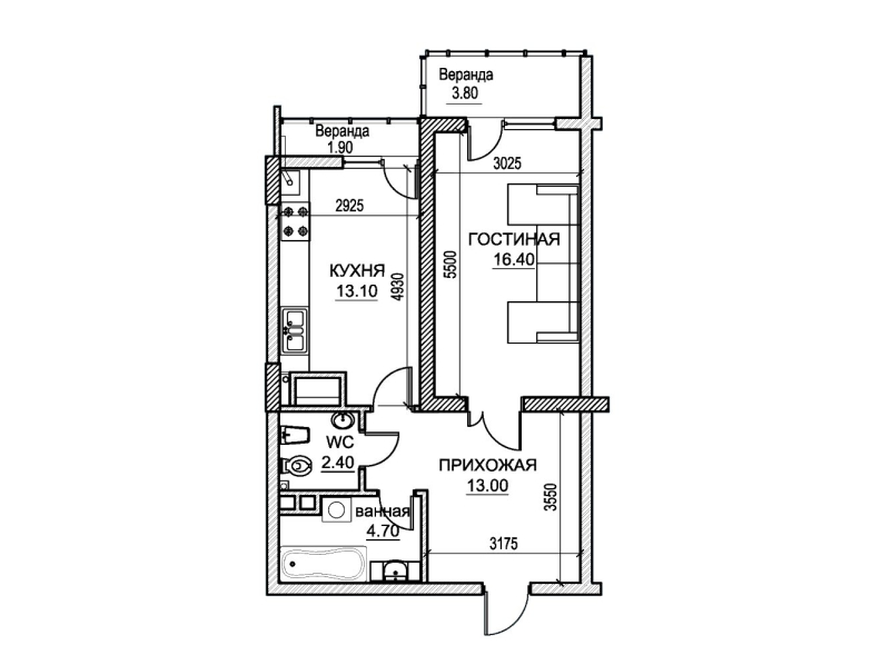 1 cameră 55 m²