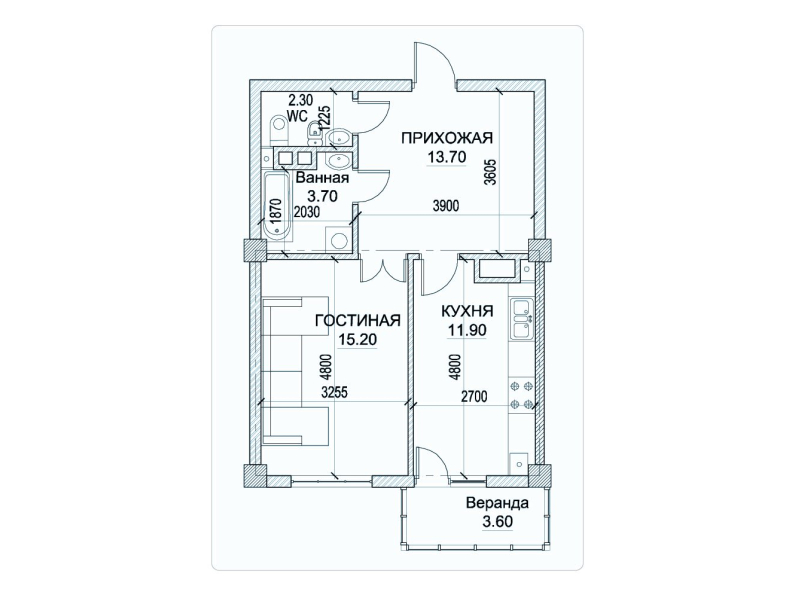 1 cameră 52 m²