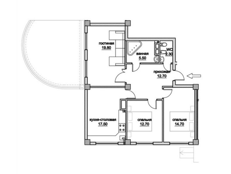 3 camere 85 m²