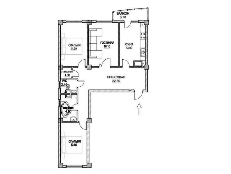 3 camere 93 m²